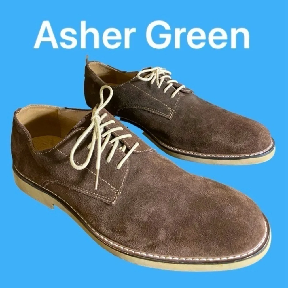 Asher Green-Men’s 11 chocolate brown genuine suede leather Oxford. Sharp! EUC